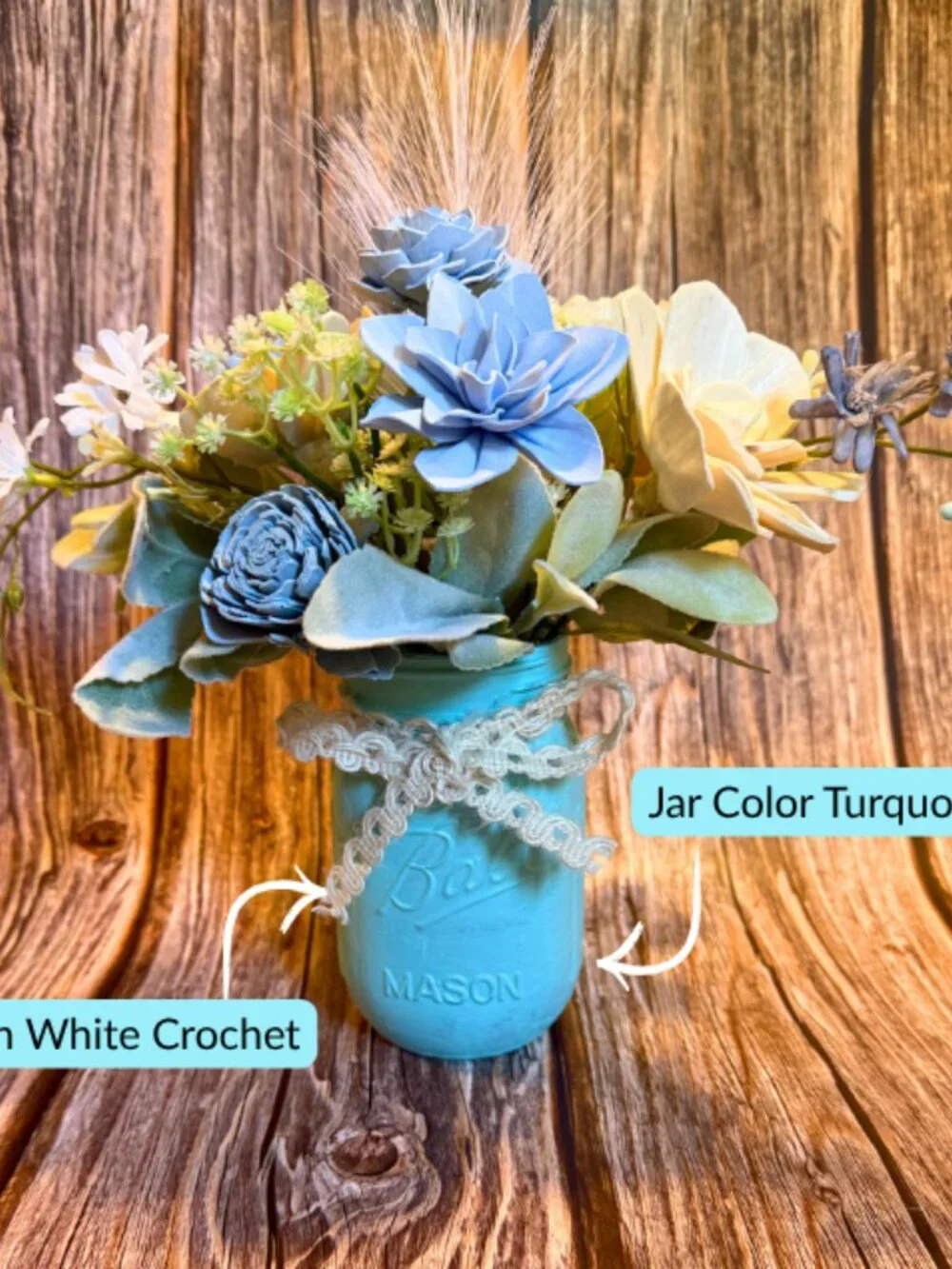 Sola Wood Dusty Blue Wedding Floral Table Centerpieces Set of 3 Mason Jar Decor